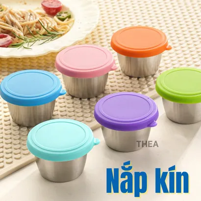 Hộp inox 304 có nắp đậy đựng nước chấm, hũ đựng nước sốt, thực phẩm, trái cây mini kín - THEA