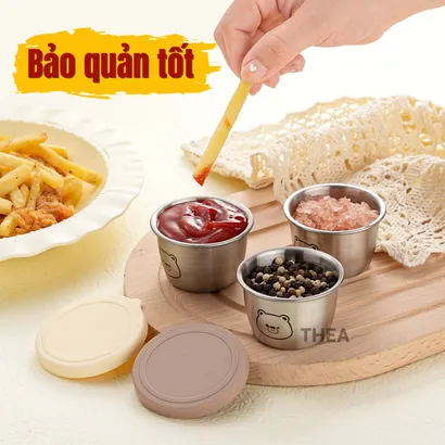 Hộp inox 304 có nắp đậy đựng nước chấm, hũ đựng nước sốt, thực phẩm, trái cây mini kín - THEA