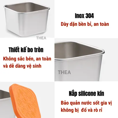 Hộp inox 304 có nắp đậy đựng nước chấm, hũ đựng nước sốt, thực phẩm, trái cây mini kín - THEA