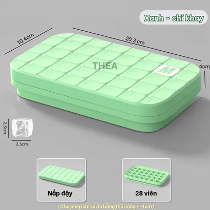 Hộp làm đá viên tủ lạnh, Khay làm đá thông minh có nắp đậy, kèm muỗng xúc đá tiện lợi - THEA
