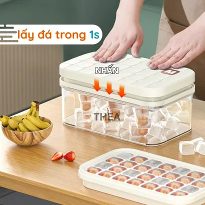 Hộp làm đá viên tủ lạnh, Khay làm đá thông minh có nắp đậy, kèm muỗng xúc đá tiện lợi - THEA