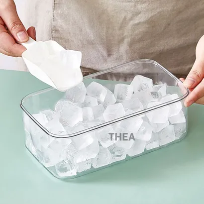 Hộp làm đá viên tủ lạnh, Khay làm đá thông minh có nắp đậy, kèm muỗng xúc đá tiện lợi - THEA