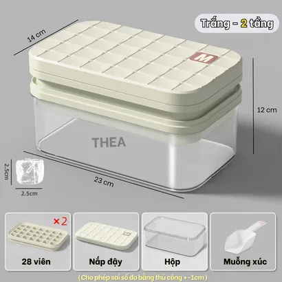 Hộp làm đá viên tủ lạnh, Khay làm đá thông minh có nắp đậy, kèm muỗng xúc đá tiện lợi - THEA
