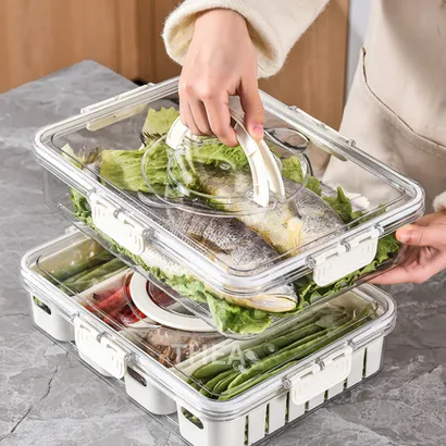 Hộp nhựa đựng thực phẩm, hộp bảo quản đa thực phẩm rau củ quả tủ lạnh 2-3-4 ngăn có lỗ thoát nước và nắp khóa – THEA