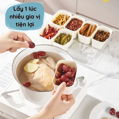 Hộp nhựa đựng gia vị thực phẩm, hộp bảo quản đa thực phẩm khô tủ lạnh chia 4-8 ngăn nắp kín phong cách Hàn Quốc – THEA