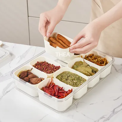 Hộp nhựa đựng gia vị thực phẩm, hộp bảo quản đa thực phẩm khô tủ lạnh chia 4-8 ngăn nắp kín phong cách Hàn Quốc – THEA