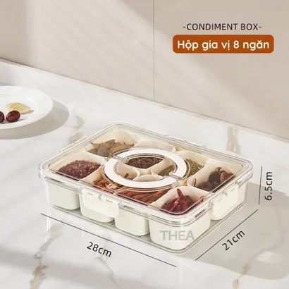 Hộp nhựa đựng gia vị thực phẩm, hộp bảo quản đa thực phẩm khô tủ lạnh chia 4-8 ngăn nắp kín phong cách Hàn Quốc – THEA