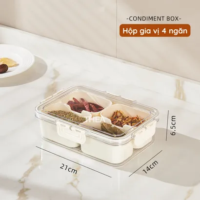 Hộp nhựa đựng gia vị thực phẩm, hộp bảo quản đa thực phẩm khô tủ lạnh chia 4-8 ngăn nắp kín phong cách Hàn Quốc – THEA