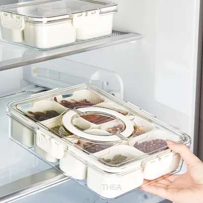 Hộp nhựa đựng gia vị thực phẩm, hộp bảo quản đa thực phẩm khô tủ lạnh chia 4-8 ngăn nắp kín phong cách Hàn Quốc – THEA