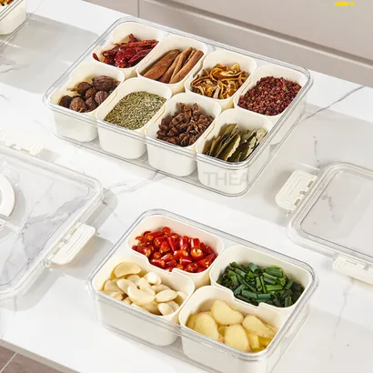 Hộp nhựa đựng gia vị thực phẩm, hộp bảo quản đa thực phẩm khô tủ lạnh chia 4-8 ngăn nắp kín phong cách Hàn Quốc – THEA