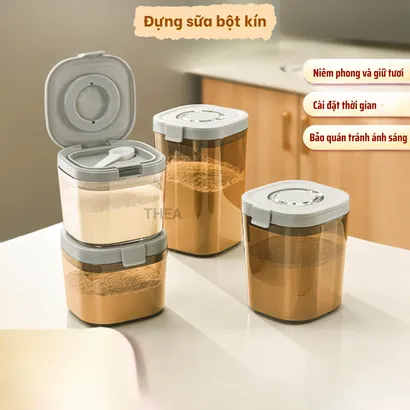 Hộp nhựa đựng sữa bột cho bé, đựng thực phẩm, đồ ăn, hộp trữ sữa, đồ khô, đựng hạt ngũ cốc, yến mạch kèm muỗng - THEA