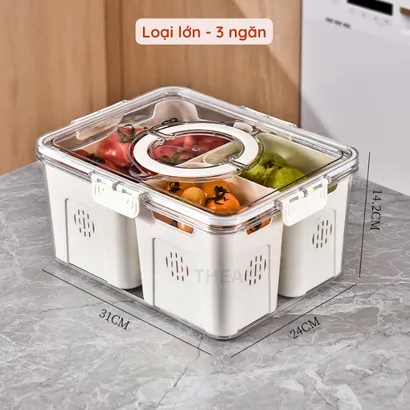 Hộp nhựa đựng thực phẩm, hộp bảo quản đa thực phẩm rau củ quả tủ lạnh 2-3-4 ngăn có lỗ thoát nước và nắp khóa – THEA