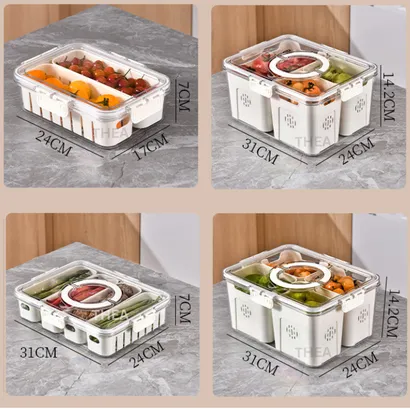 Hộp nhựa đựng thực phẩm, hộp bảo quản đa thực phẩm rau củ quả tủ lạnh 2-3-4 ngăn có lỗ thoát nước và nắp khóa – THEA