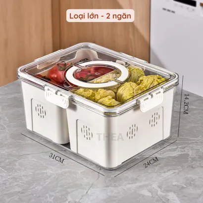 Hộp nhựa đựng thực phẩm, hộp bảo quản đa thực phẩm rau củ quả tủ lạnh 2-3-4 ngăn có lỗ thoát nước và nắp khóa – THEA
