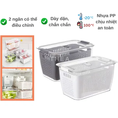 Hộp nhựa đựng thực phẩm, hộp bảo quản thực phẩm rau củ quả tủ lạnh 2 ngăn 1.7-4.5L - THEA kitchen