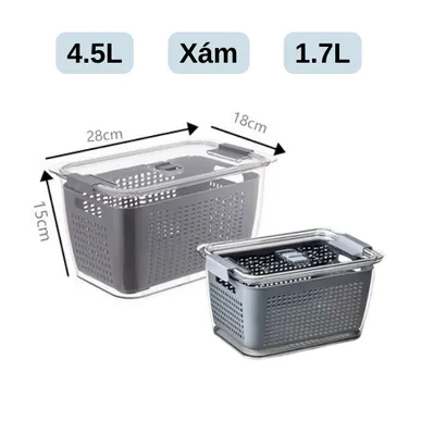 Hộp nhựa đựng thực phẩm, hộp bảo quản thực phẩm rau củ quả tủ lạnh 2 ngăn 1.7-4.5L - THEA kitchen