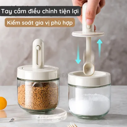Hũ đựng gia vị, bộ lọ đựng gia vị thủy tinh có kèm thìa muỗng đo lường cao cấp - THEA KITCHEN