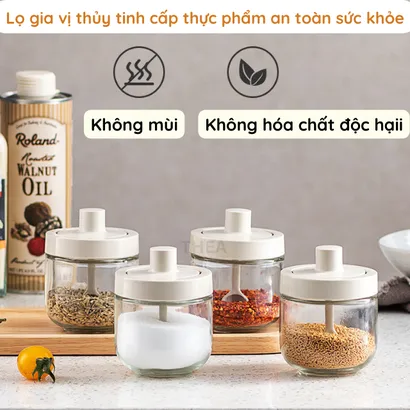 Hũ đựng gia vị, bộ lọ đựng gia vị thủy tinh có kèm thìa muỗng đo lường cao cấp - THEA KITCHEN