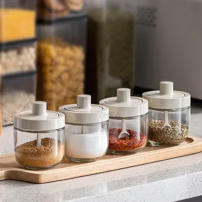 Hũ đựng gia vị, bộ lọ đựng gia vị thủy tinh có kèm thìa muỗng đo lường cao cấp - THEA KITCHEN