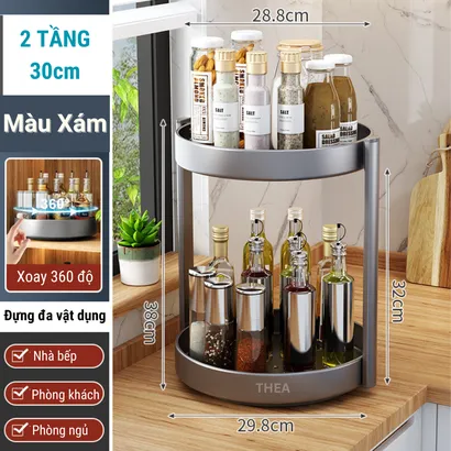 Kệ đựng gia vị tròn nhà bếp 2-3 tầng đa năng xoay 360 độ, giá để gia vị nhà bếp thông minh, kệ đựng mĩ phẩm - THEA