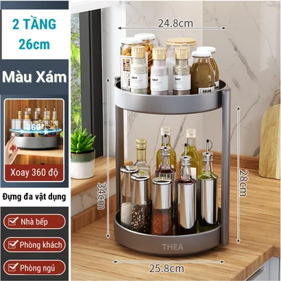 Kệ đựng gia vị tròn nhà bếp 2-3 tầng đa năng xoay 360 độ, giá để gia vị nhà bếp thông minh, kệ đựng mĩ phẩm - THEA