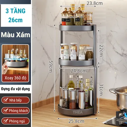 Kệ đựng gia vị tròn nhà bếp 2-3 tầng đa năng xoay 360 độ, giá để gia vị nhà bếp thông minh, kệ đựng mĩ phẩm - THEA