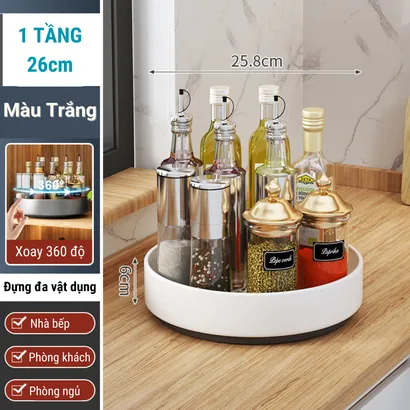 Kệ đựng gia vị tròn nhà bếp 2-3 tầng đa năng xoay 360 độ, giá để gia vị nhà bếp thông minh, kệ đựng mĩ phẩm - THEA