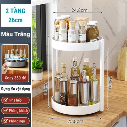 Kệ đựng gia vị tròn nhà bếp 2-3 tầng đa năng xoay 360 độ, giá để gia vị nhà bếp thông minh, kệ đựng mĩ phẩm - THEA