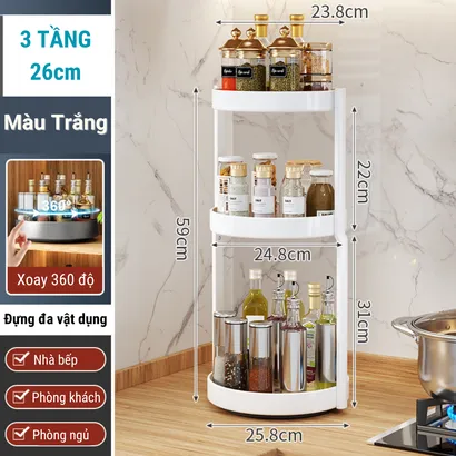 Kệ đựng gia vị tròn nhà bếp 2-3 tầng đa năng xoay 360 độ, giá để gia vị nhà bếp thông minh, kệ đựng mĩ phẩm - THEA