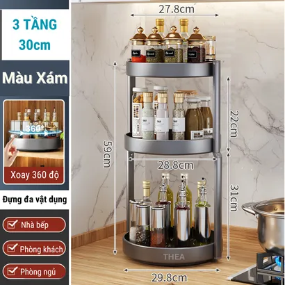 Kệ đựng gia vị tròn nhà bếp 2-3 tầng đa năng xoay 360 độ, giá để gia vị nhà bếp thông minh, kệ đựng mĩ phẩm - THEA
