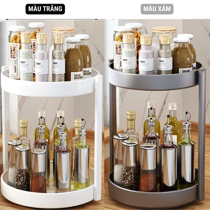 Kệ đựng gia vị tròn nhà bếp 2-3 tầng đa năng xoay 360 độ, giá để gia vị nhà bếp thông minh, kệ đựng mĩ phẩm - THEA