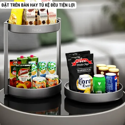 Kệ đựng gia vị tròn nhà bếp 2-3 tầng đa năng xoay 360 độ, giá để gia vị nhà bếp thông minh, kệ đựng mĩ phẩm - THEA