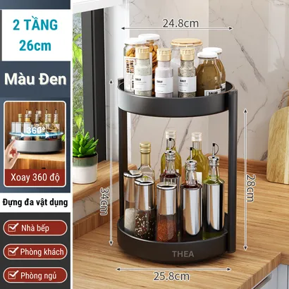 Kệ đựng gia vị tròn nhà bếp 2-3 tầng đa năng xoay 360 độ, giá để gia vị nhà bếp thông minh, kệ đựng mĩ phẩm - THEA