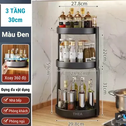 Kệ đựng gia vị tròn nhà bếp 2-3 tầng đa năng xoay 360 độ, giá để gia vị nhà bếp thông minh, kệ đựng mĩ phẩm - THEA
