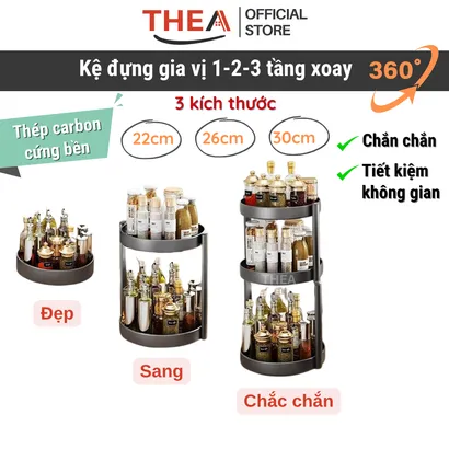 Kệ đựng gia vị tròn nhà bếp 2-3 tầng đa năng xoay 360 độ, giá để gia vị nhà bếp thông minh, kệ đựng mĩ phẩm - THEA