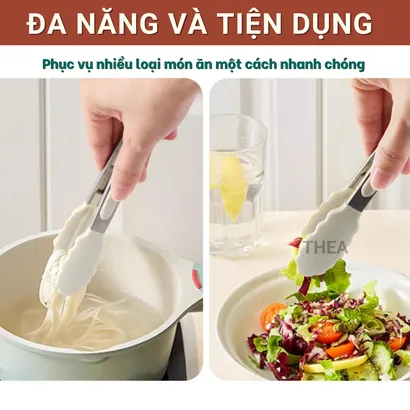 Kẹp gắp thức ăn, cây gắp đồ nóng inox và silicone, gắp đa thực phẩm, gắp đồ nướng BBQ chịu nhiệt - THEA