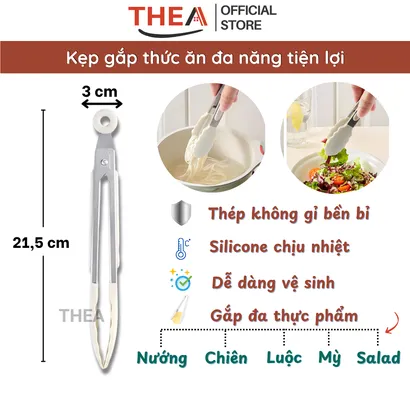 Kẹp gắp thức ăn, cây gắp đồ nóng inox và silicone, gắp đa thực phẩm, gắp đồ nướng BBQ chịu nhiệt - THEA