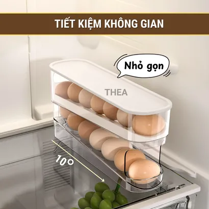 Khay đựng trứng tủ lạnh, hộp đựng trứng gà, vịt 2 tầng thông minh tự động lăn lấy trứng dễ dàng bằng nhựa - THEA