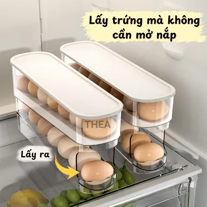Khay đựng trứng tủ lạnh, hộp đựng trứng gà, vịt 2 tầng thông minh tự động lăn lấy trứng dễ dàng bằng nhựa - THEA