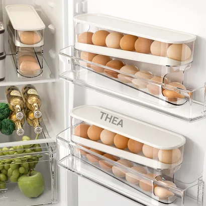 Khay đựng trứng tủ lạnh, hộp đựng trứng gà, vịt 2 tầng thông minh tự động lăn lấy trứng dễ dàng bằng nhựa - THEA