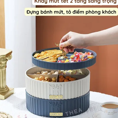 Khay hộp đựng bánh mứt tết nhựa cao cấp 1-2 tầng sang trọng, đẹp, tinh tế phong cách Tây Âu - THEA KITCHEN