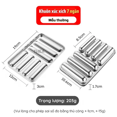 Khay inox, khuôn làm xúc xích cho bé INOX 304 cao cấp có nắp có lỗ thông hơi chín đều hấp nướng an toàn - THEA