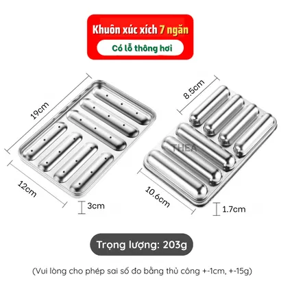 Khay inox, khuôn làm xúc xích cho bé INOX 304 cao cấp có nắp có lỗ thông hơi chín đều hấp nướng an toàn - THEA