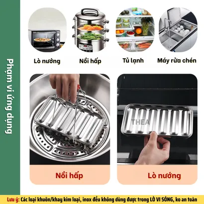 Khay inox, khuôn làm xúc xích cho bé INOX 304 cao cấp có nắp có lỗ thông hơi chín đều hấp nướng an toàn - THEA