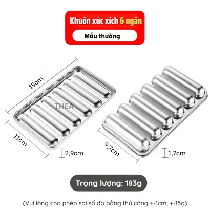 Khay inox, khuôn làm xúc xích cho bé INOX 304 cao cấp có nắp có lỗ thông hơi chín đều hấp nướng an toàn - THEA
