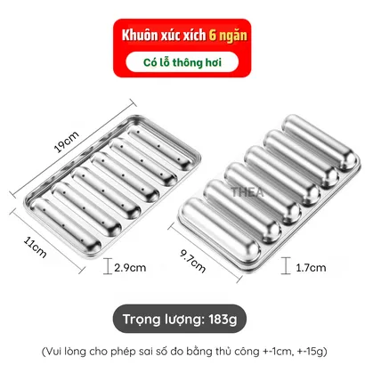 Khay inox, khuôn làm xúc xích cho bé INOX 304 cao cấp có nắp có lỗ thông hơi chín đều hấp nướng an toàn - THEA
