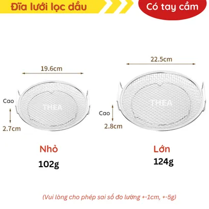 Khay inox tròn và vỉ lưới lọc ráo dầu INOX 304 SIÊU DÀY đựng thực phẩm, thức ăn chiên rán, hấp, luộc cao cấp – THEA