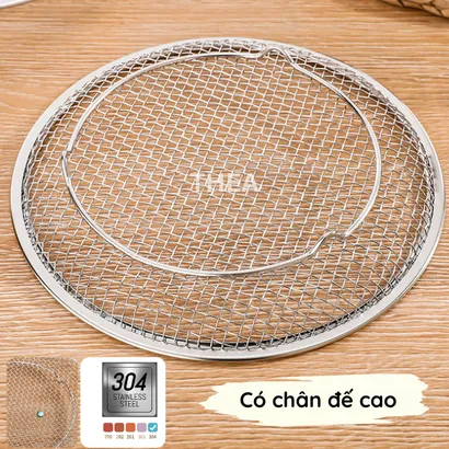 Khay inox tròn và vỉ lưới lọc ráo dầu INOX 304 SIÊU DÀY đựng thực phẩm, thức ăn chiên rán, hấp, luộc cao cấp – THEA