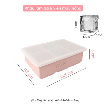 Khay làm đá viên 100% silicone dày 6-8 vuông có nắp đậy kín để tủ lạnh lấy đá tiện lợi không mùi an toàn sức khỏe – THEA