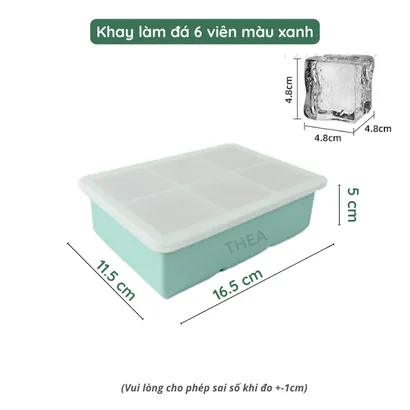 Khay làm đá viên 100% silicone dày 6-8 vuông có nắp đậy kín để tủ lạnh lấy đá tiện lợi không mùi an toàn sức khỏe – THEA